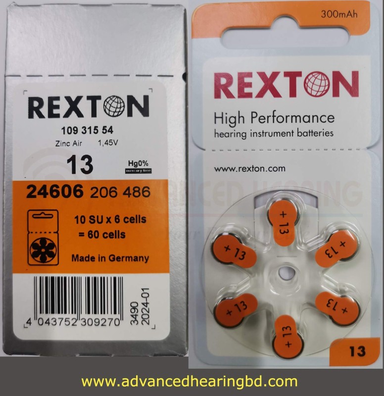 Original Rexton Zinc Air Hearing Aid Batteries – Size 13 (Orange) 60 Pcs/1 Box+6 Pcs Free